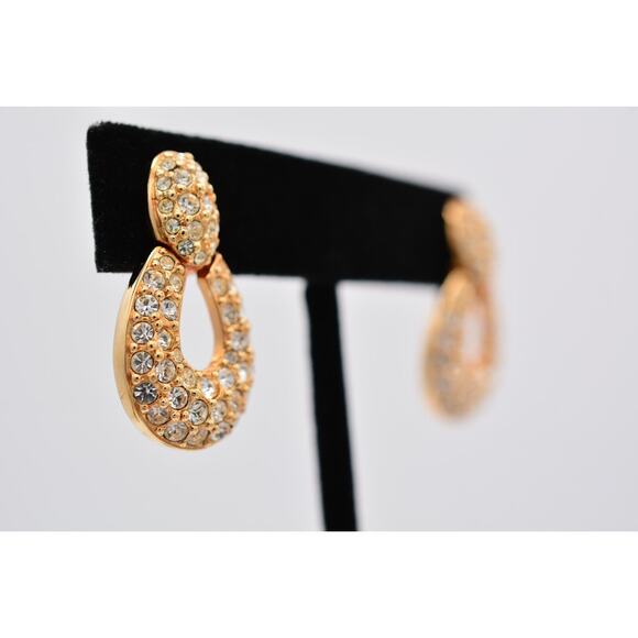 Swarovski Vintage Crystal Earrings Door Knockers Gold Swan Signed 1990s BinAZ - Picture 4 of 12